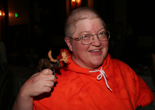 Mel the reluctant political blogger with Brian the Moose