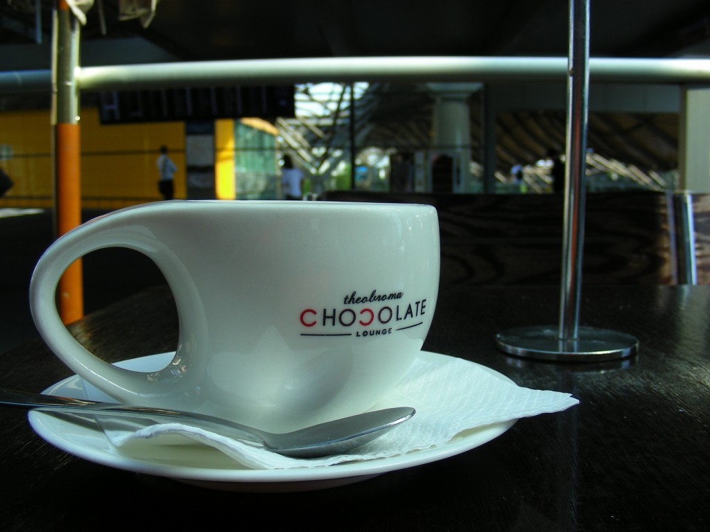 A long black at Theobroma Chocolate Lounge, Southern Cross Station, Melbourne.