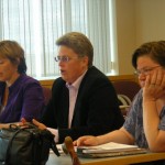 Jeanne Friedman, Carolyn Ramsey, and Linda Kellen Biegel deliver the Recount Group's report to an Anchorage Assembly work session, 15 Jun 2012.